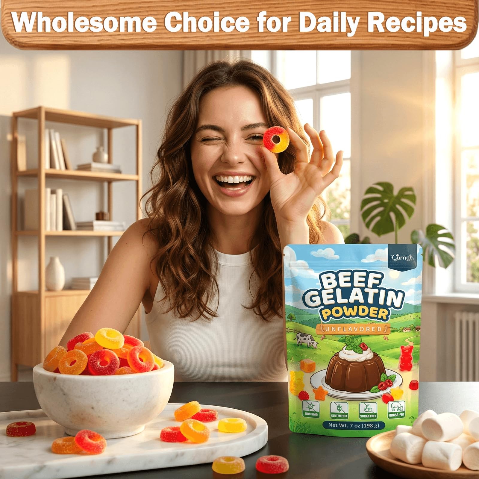 Unflavored Beef Gelatin Powder, 7 oz / 198 g, Grass-Fed Gelatin Powder, Glute…