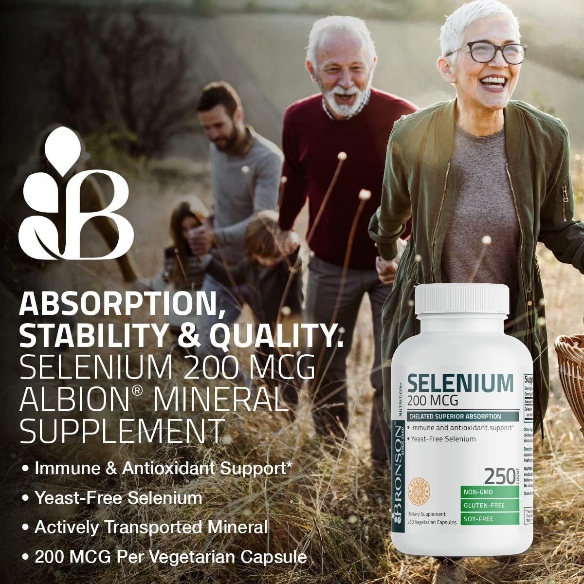 Selenium 200mcg Amino Acid Immune Support Trace Mineral Non-GMO, 250 Capsules