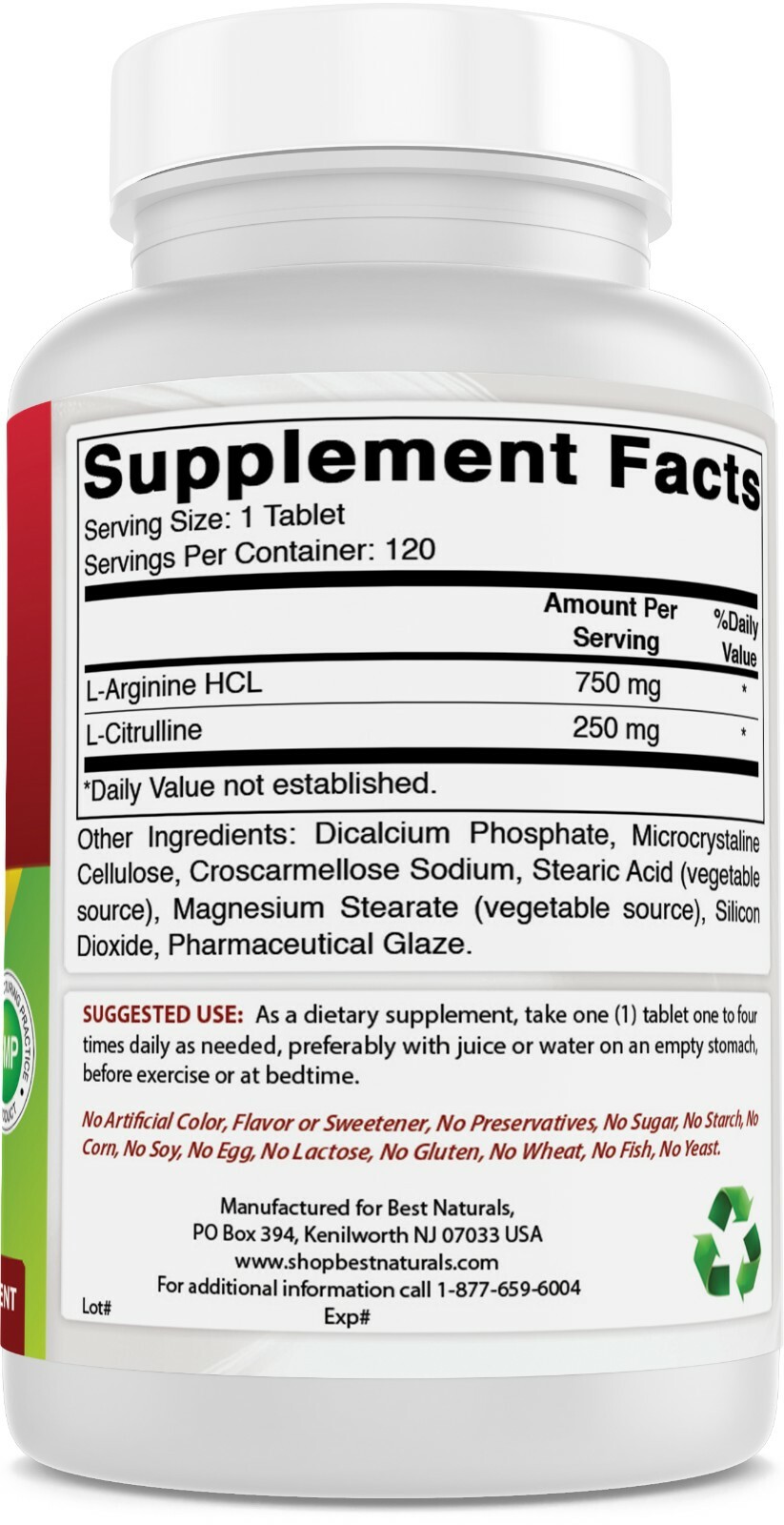3 Pack Best Naturals L-Arginine L-Citruline Complex 1000 mg 120 Tablets