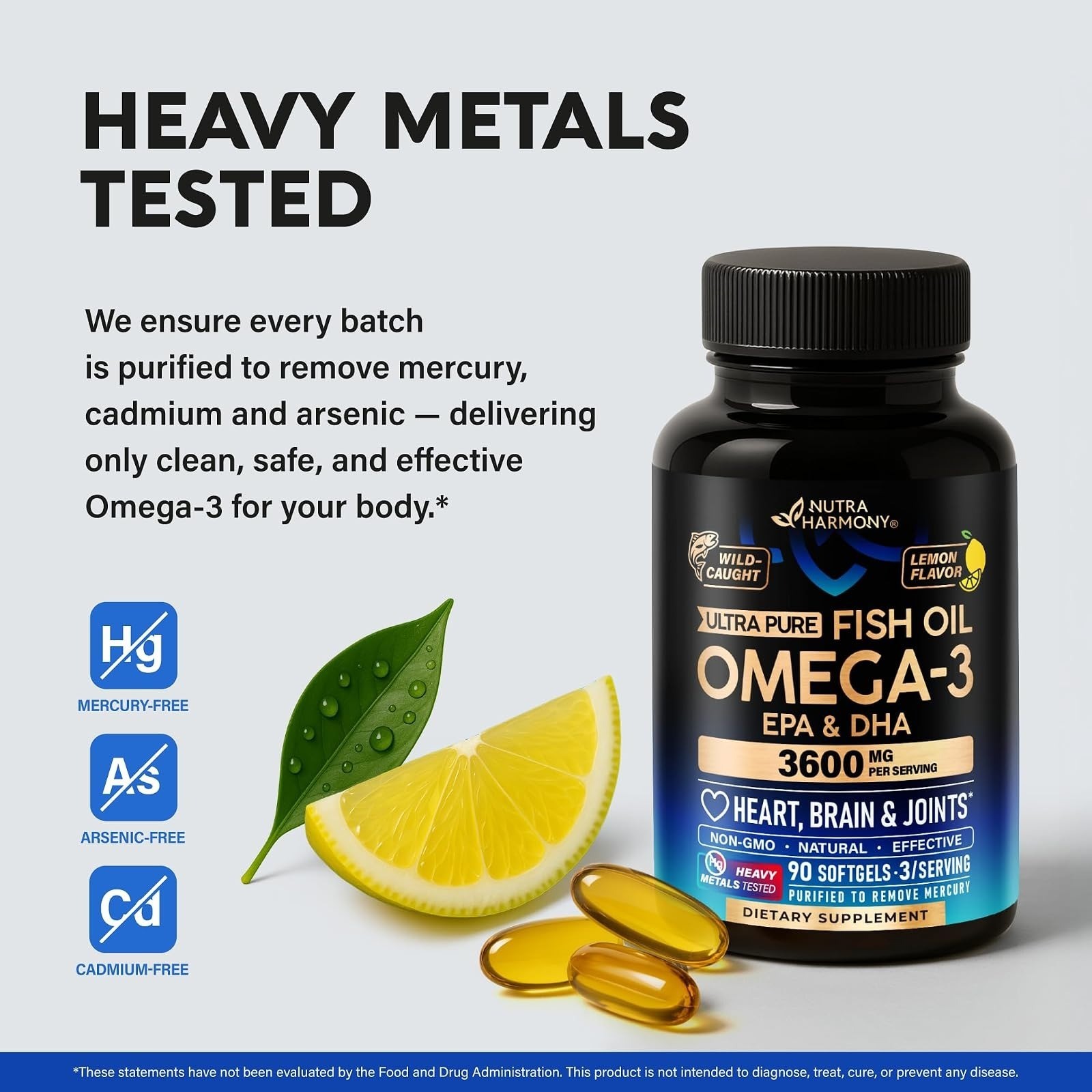 Omega 3 Fish Oil 3600 mg – Omega 3 Supplement | EPA & DHA – Heavy Metals Tested