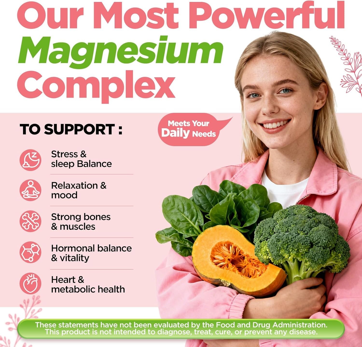12 in 1 Magnesium Complex for Women – 1000mg Magnesium Complex with D3K2, B6