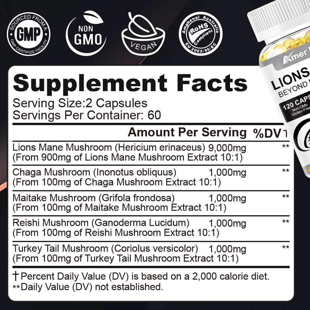 Organic Lion’s Mane Mushroom Softgels 13000 mg – MEMORY, FOCUS, STRESS SUPPORT