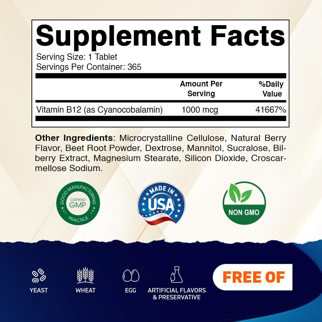 Vitamatic Vitamin B12 1000 mcg Fast Dissolve Tablets – 365 Count (Pack of 1)