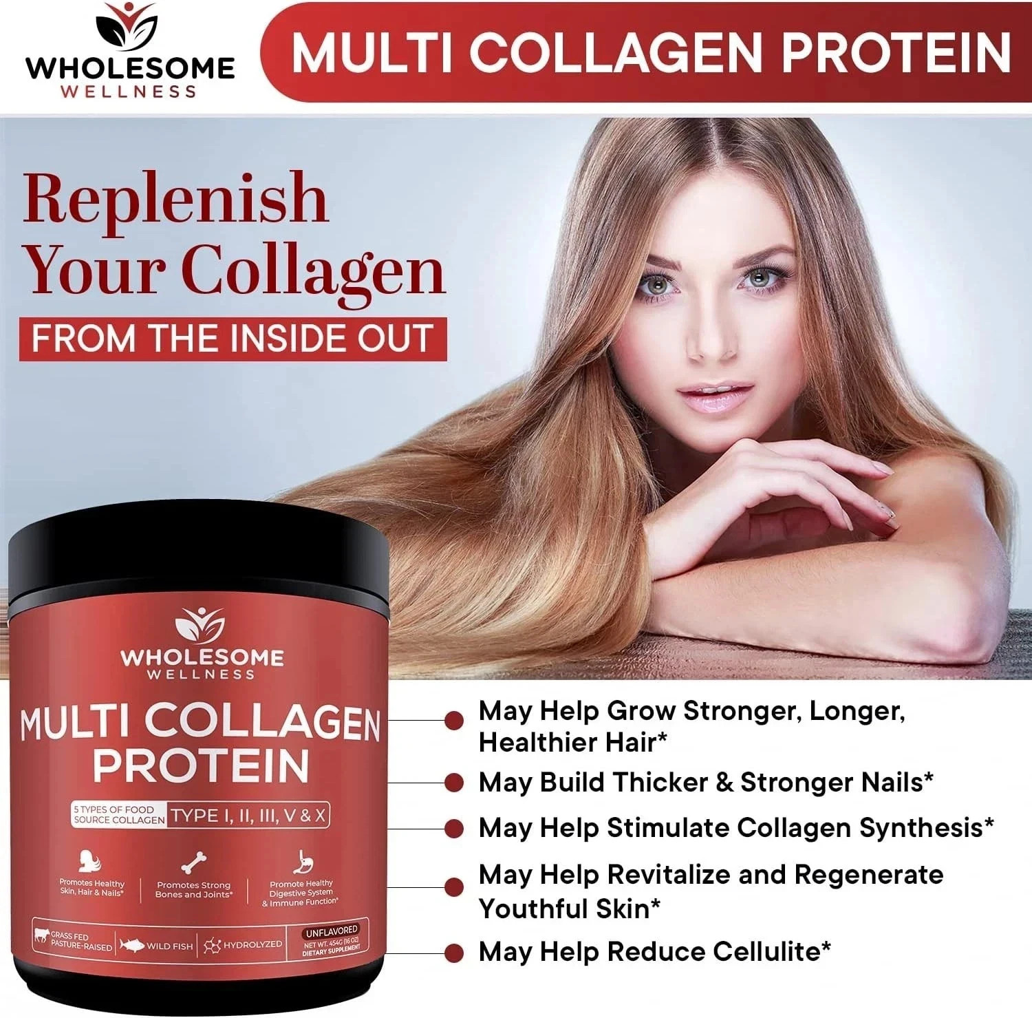 WHOLESOME WELLNESS MULTI COLLAGEN PROTEIN POWDER.UNFLAVORED.EXP 12/2028