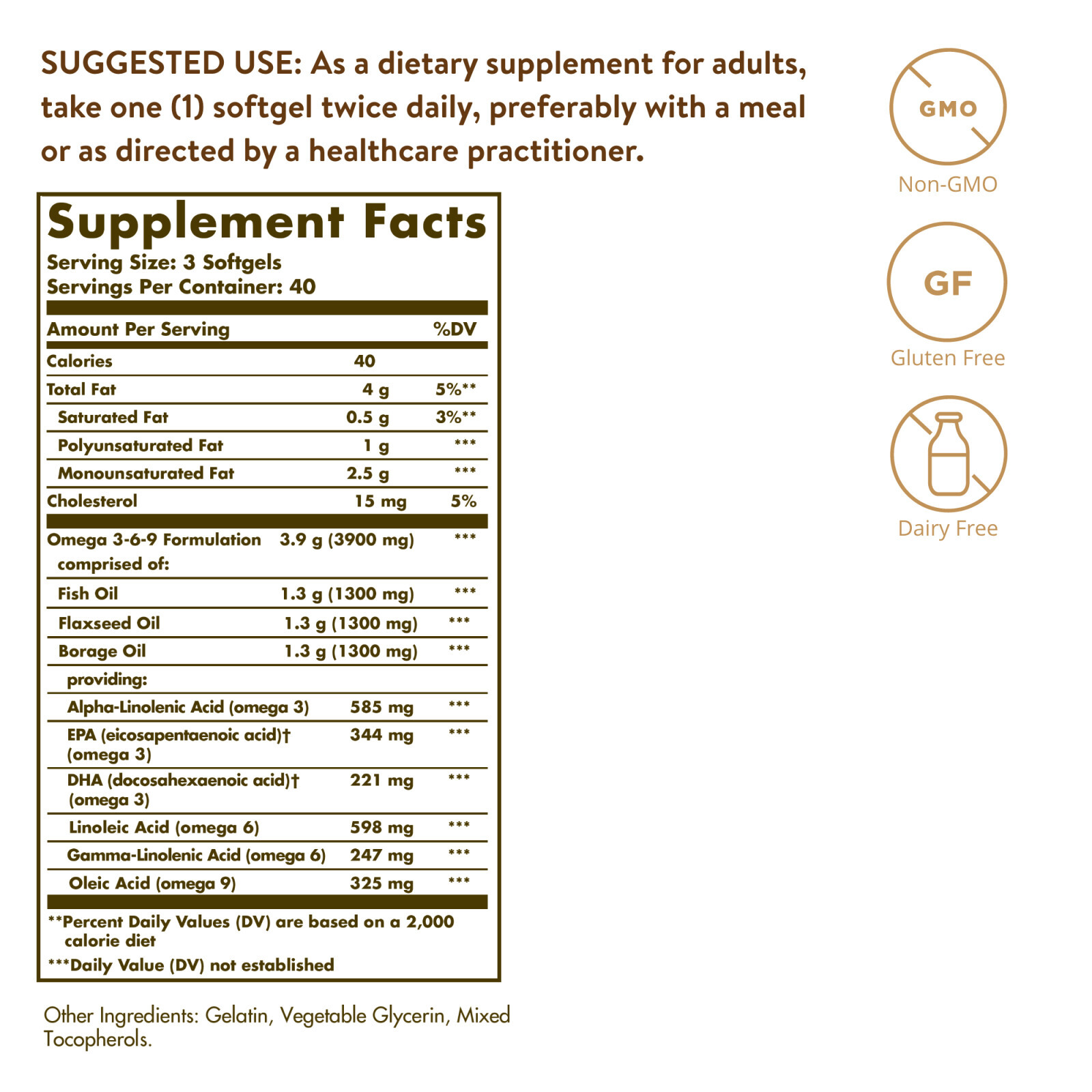 SOLGAR 1300 mg Omega 3-6-9 120 Softgels