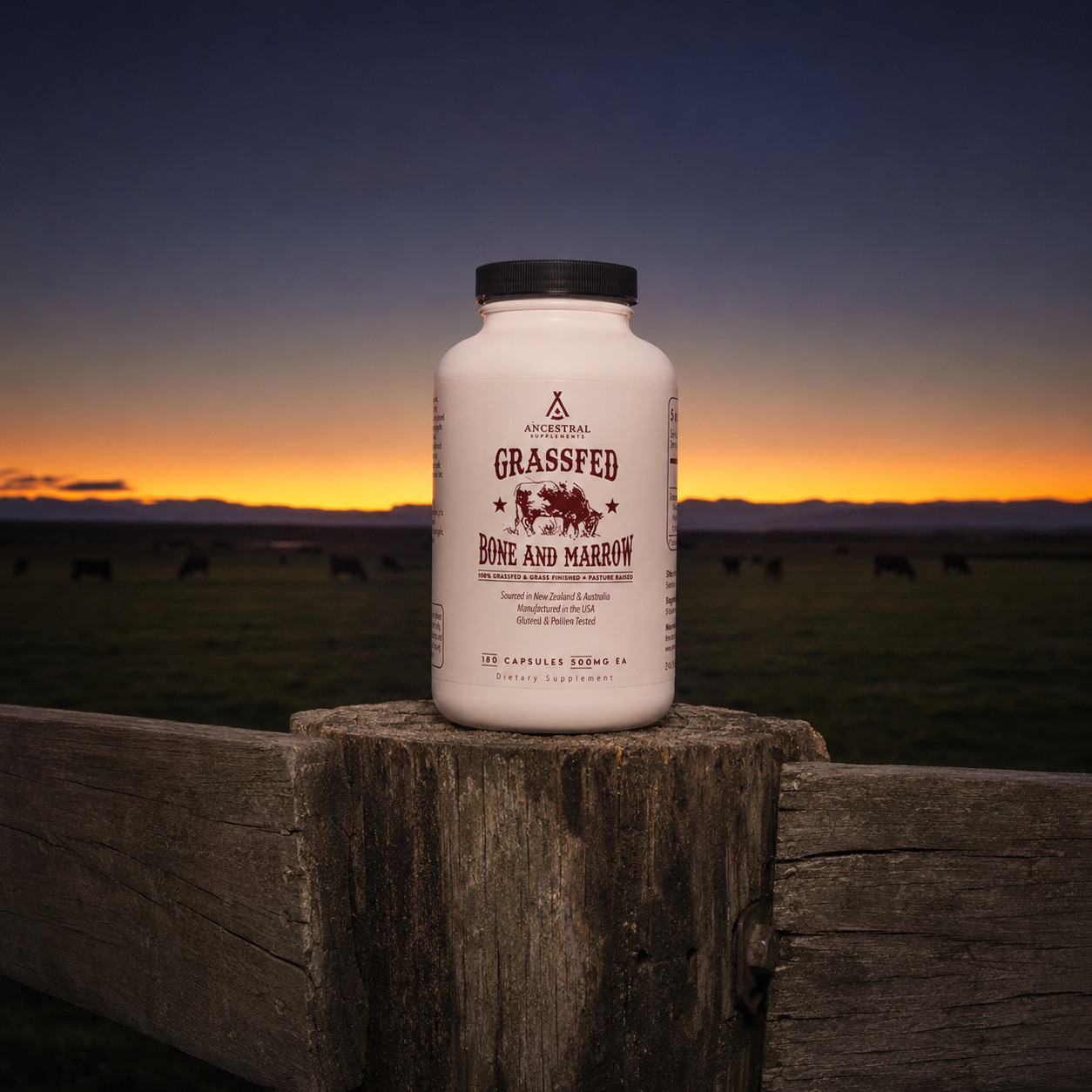 Ancestral Supplements Grass Fed Beef Bone and Marrow Supplement 3000mg 180 Caps