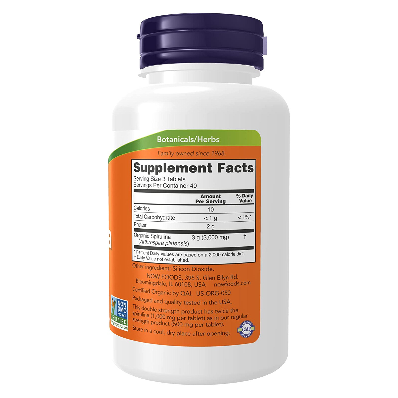 NOW FOODS Spirulina Double Strength 1000 mg Organic 120 Tablets