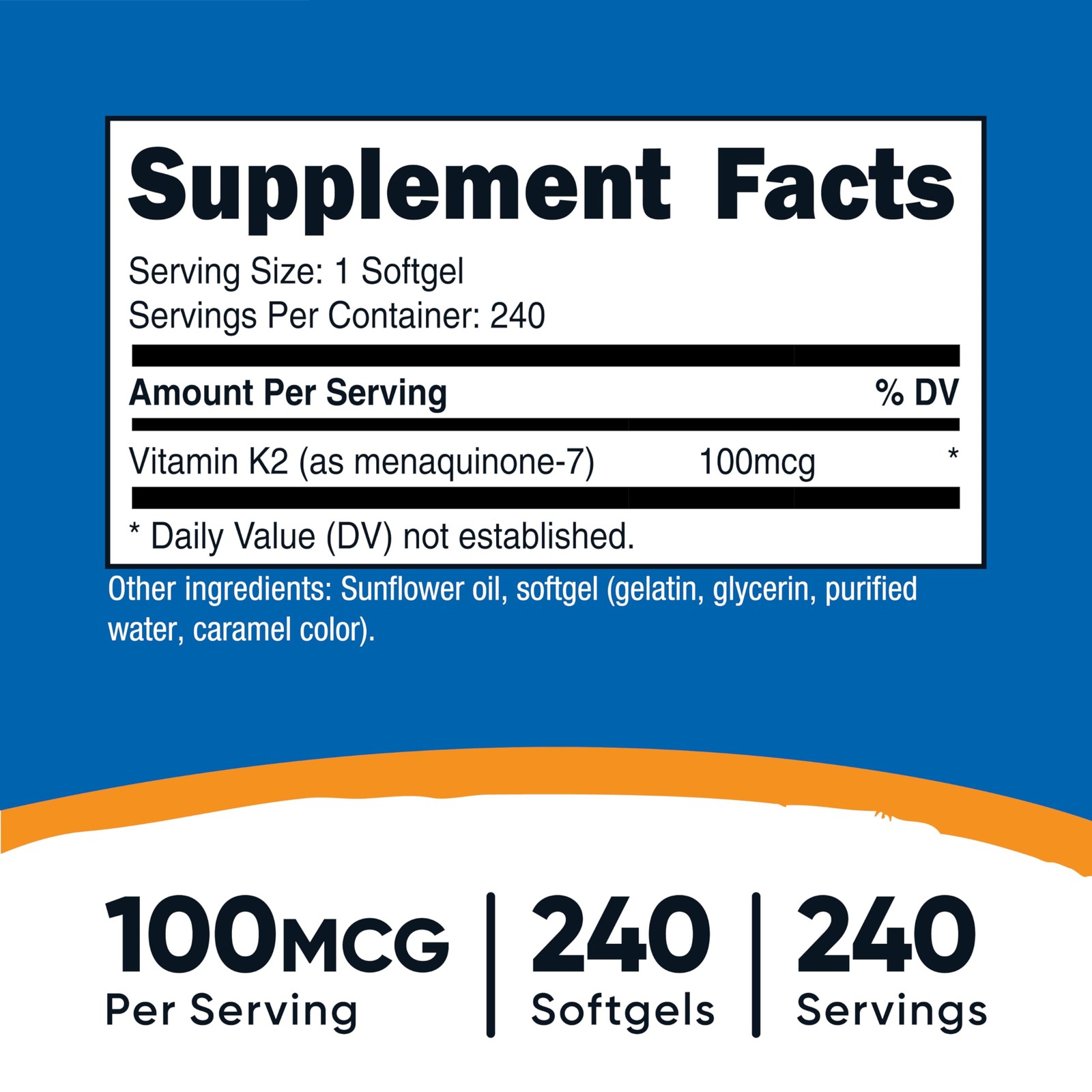 Nutricost Vitamin K2 MK-7 100 mcg, 240 Softgels – 240 Count (Pack of 1)