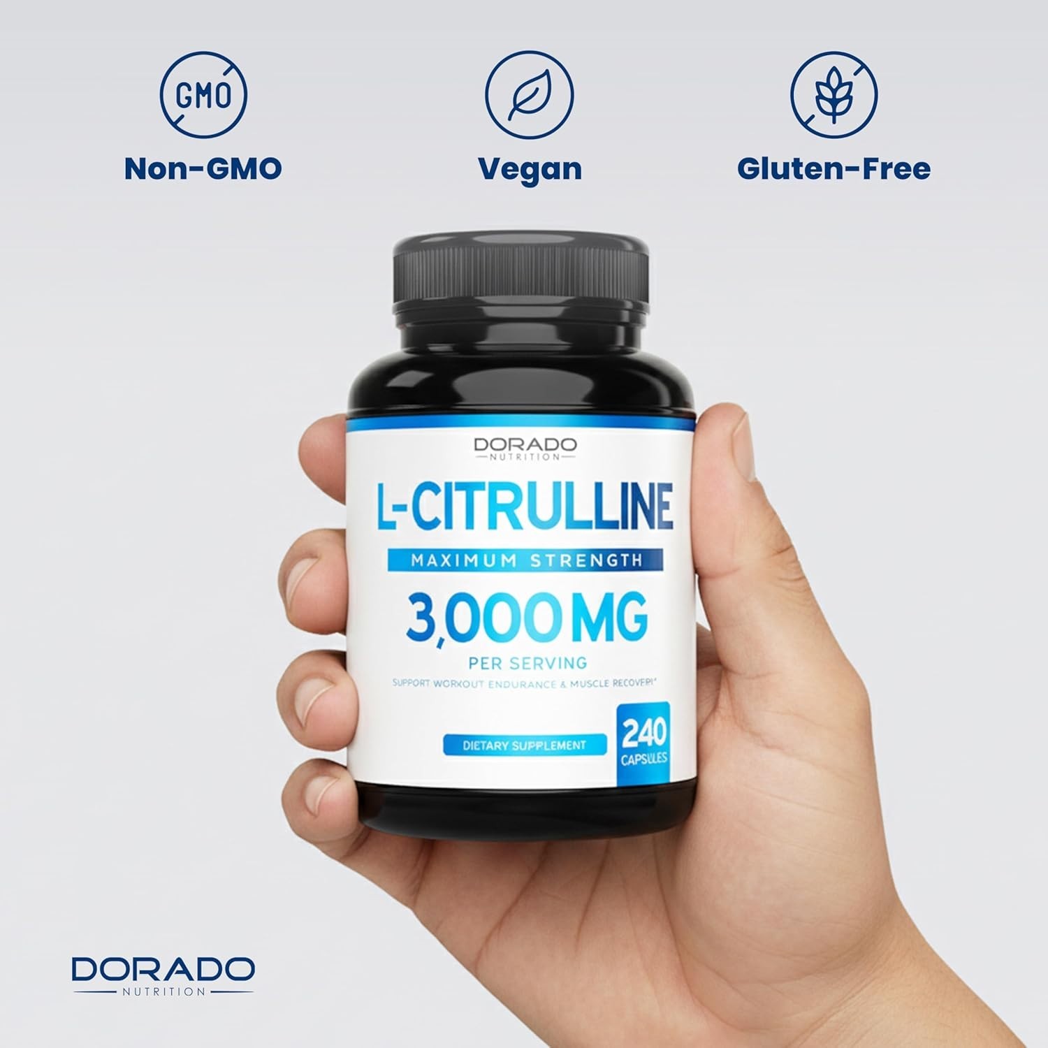 L-Citrulline 3000mg 240 Capsules GMP Certified & Non-GMO Free Form Amino
