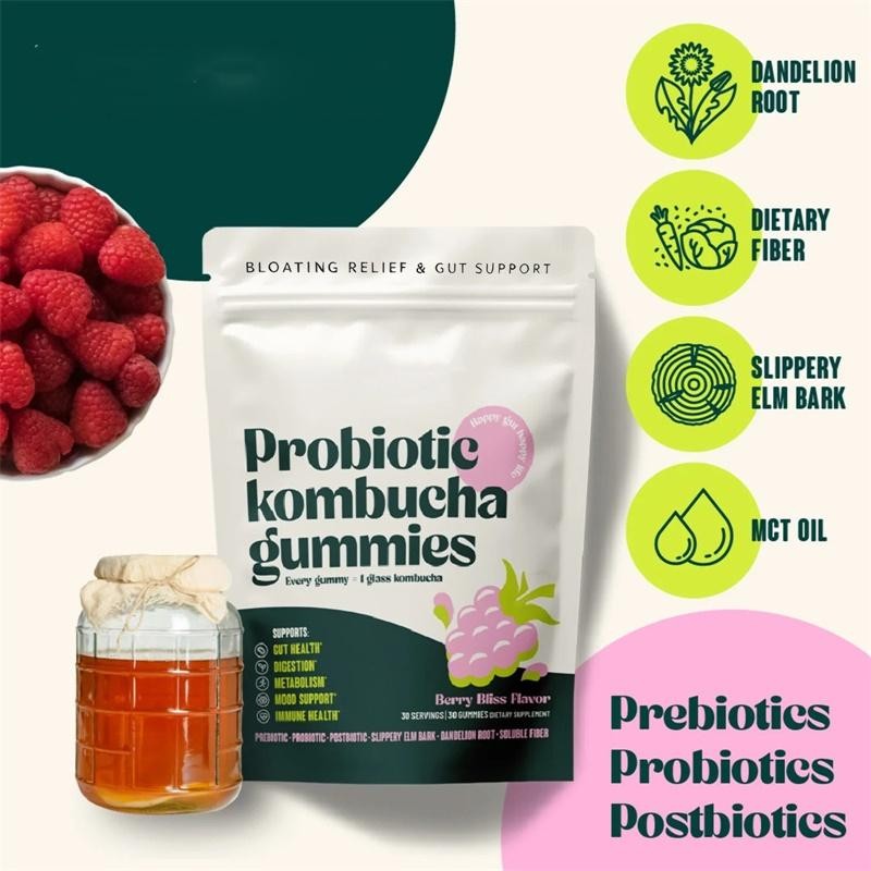 Fiber Supplement, Probiotics, Postbiotics, Probiotic Kombucha Gummy – Prebiotics