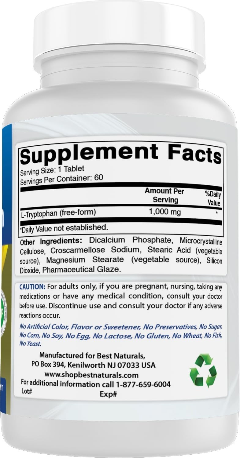 L-Tryptophan 1000mg – 60 Tablets, Mood Support & Sleep Aid, Pack of 3