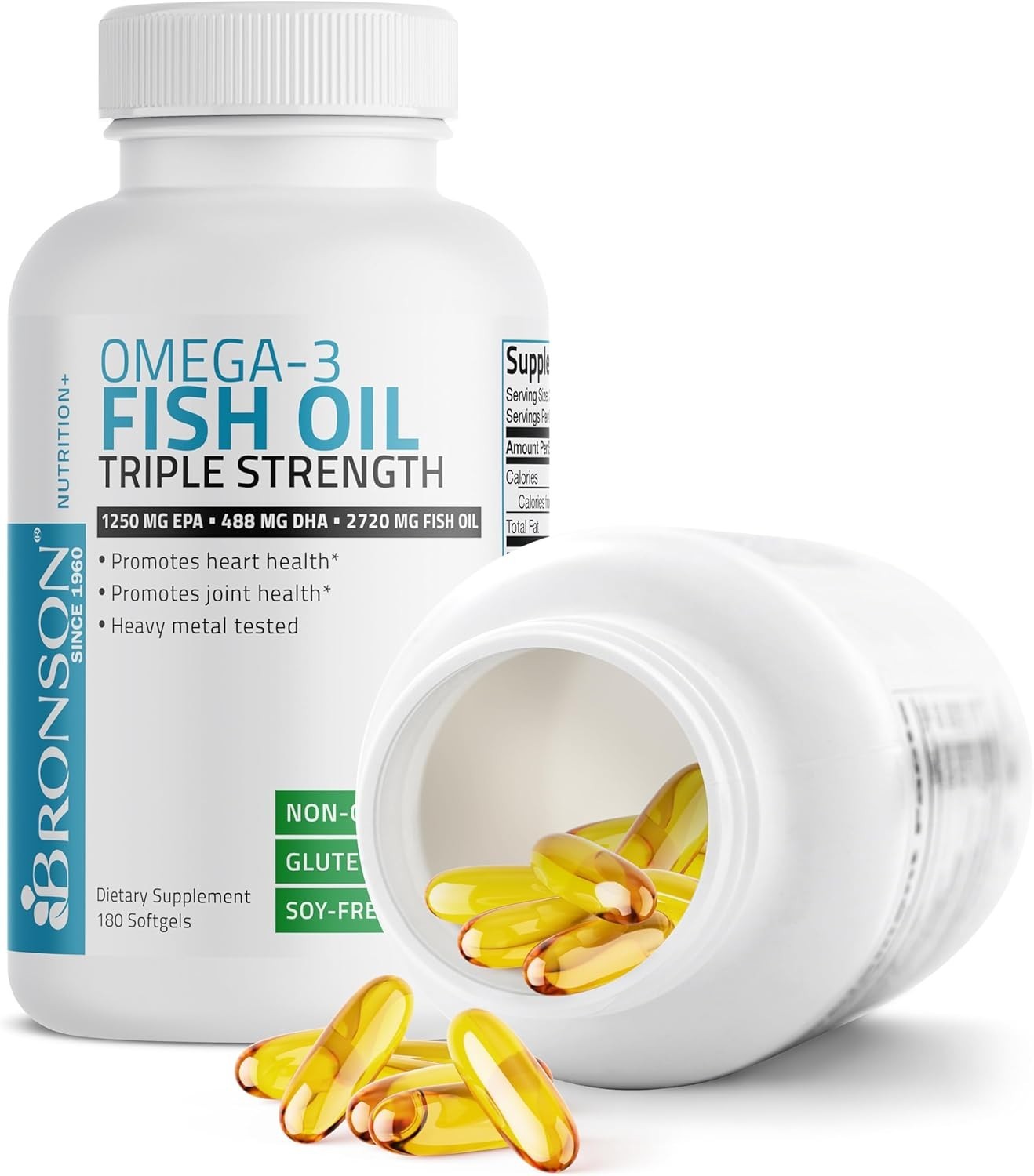 Omega 3 Fish Oil Triple Strength 2720 mg, High EPA 1250 mg DHA 488 mg, Non-GM…