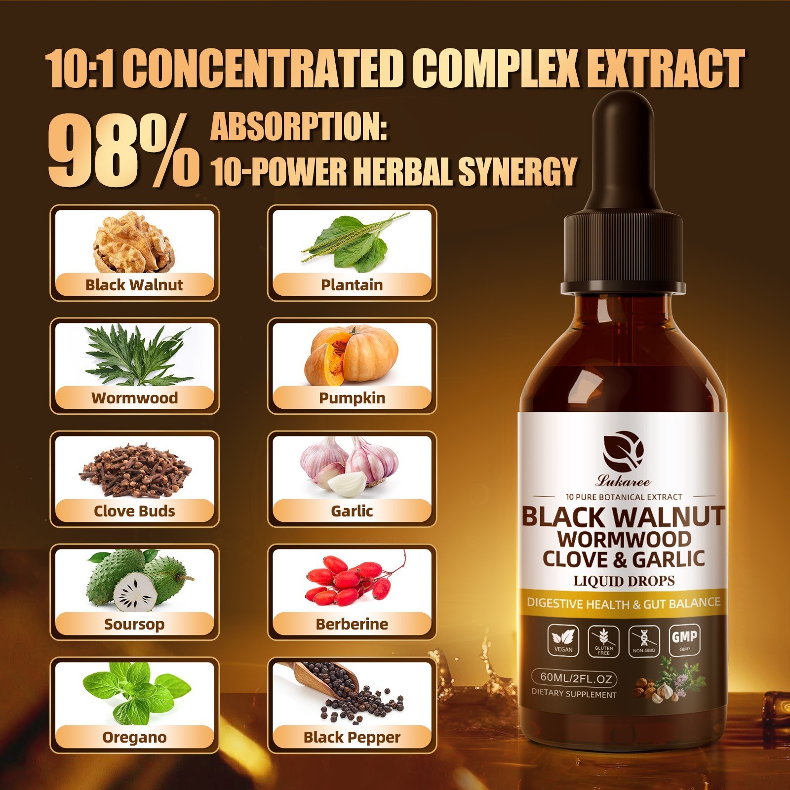 Parasite Cleanse Tincture/Extract-Wormwood, Black Walnut Hull, Clove, 2 fl oz