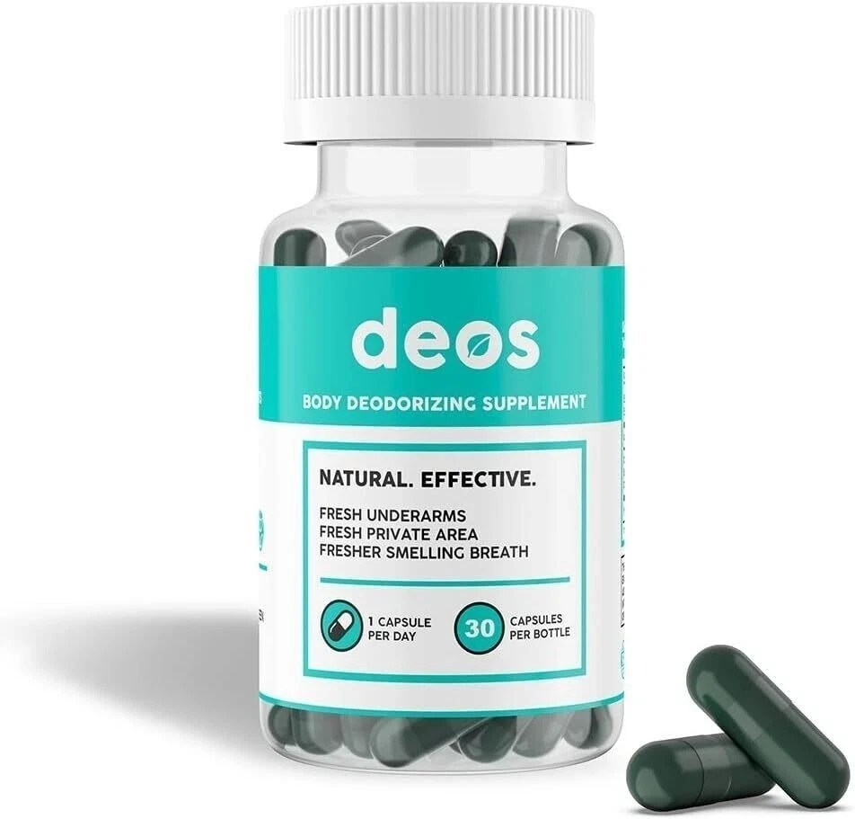 2 PACK DEOS Internal Deodorant Supplement for Full Body Odor Control, 30-Capsule