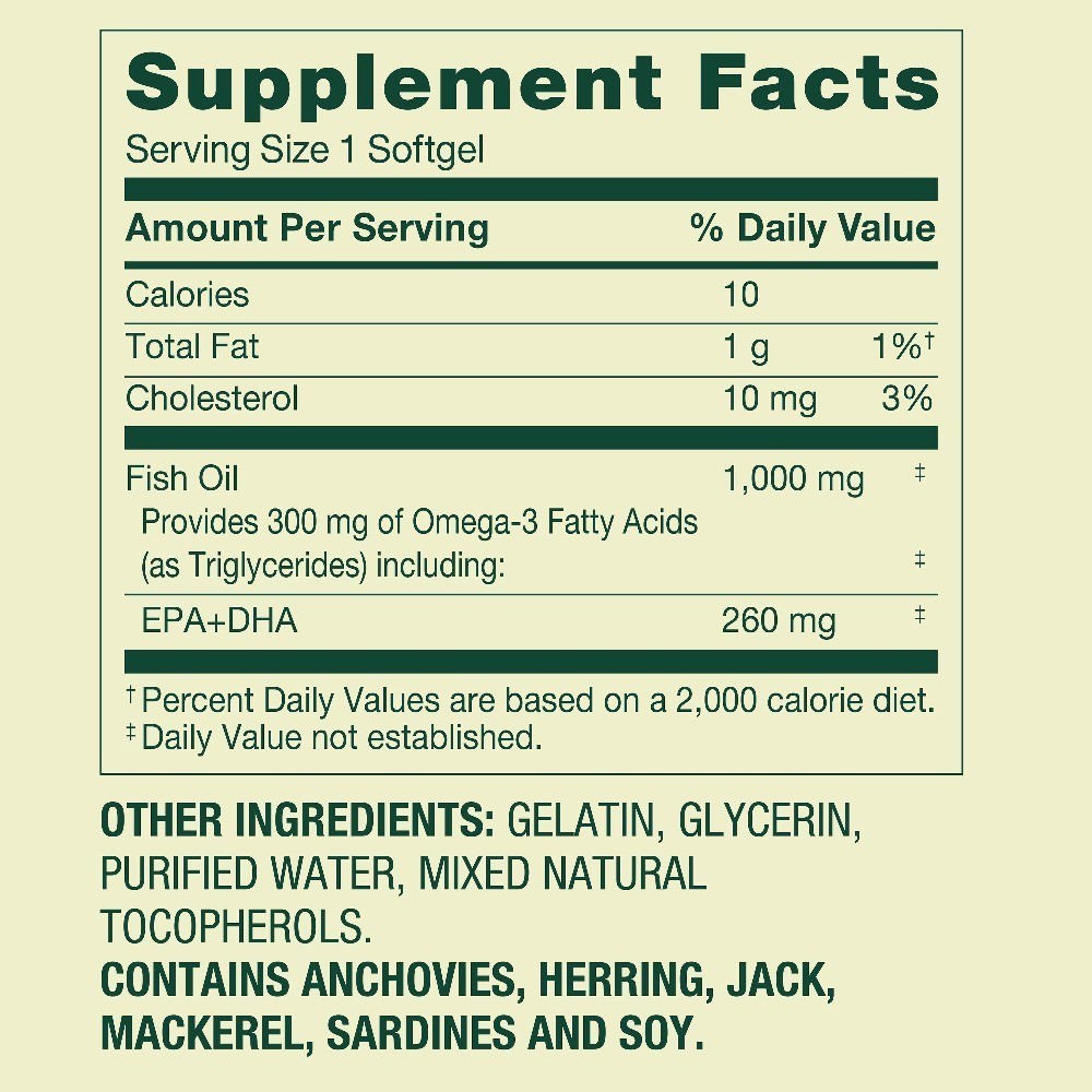 Fish Oil Omega-3 Softgels for Heart Health, 1000 mg, 60 Count