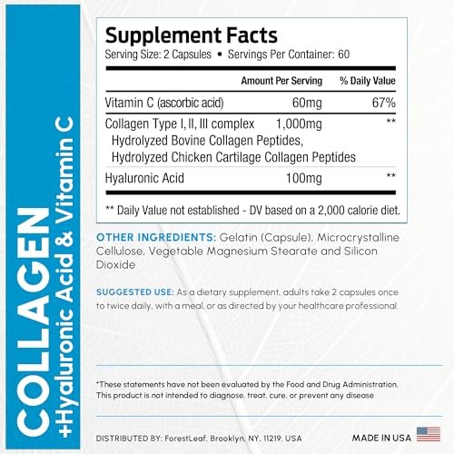 ForestLeaf Multi Collagen Pills with Hyaluronic Acid + Vitamin C | Hydrolyzed