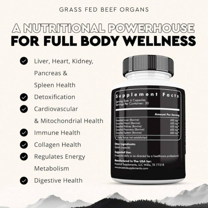 Ancestral supplement grass fed beef organ & supplement -3 bottles -180 capsules