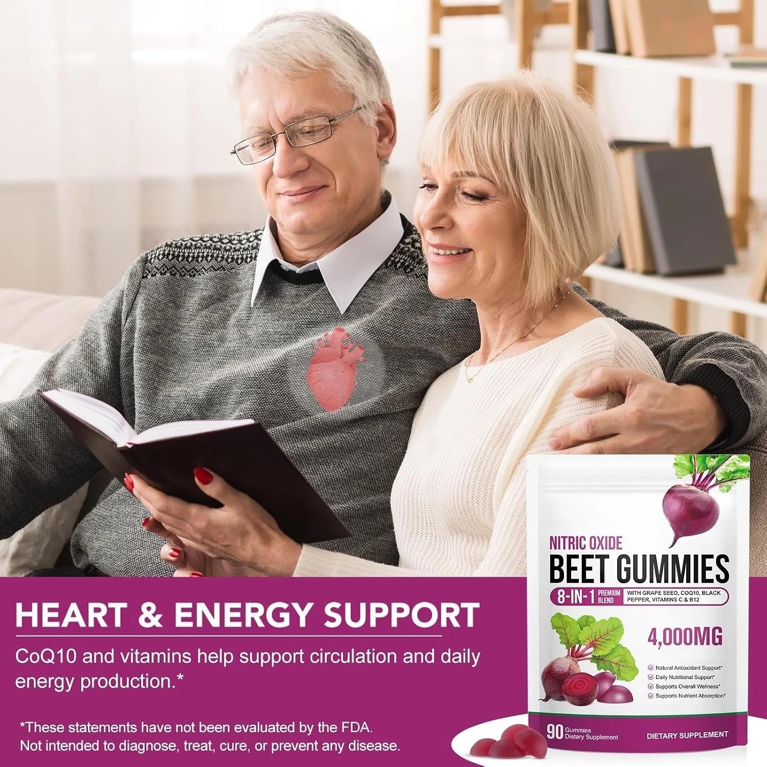 Super Beetroot Gummies, 8 in 1 Beet Root 4,000Mg with Grape Seed Extract & Coq10