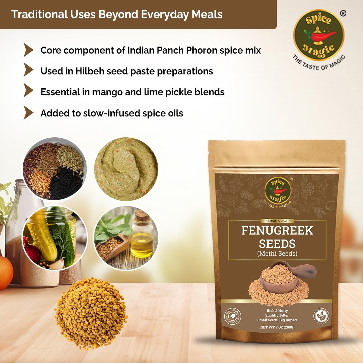Spice Magic Fenugreek Seeds 7oz (200g) I Whole Methi for 7 Ounces