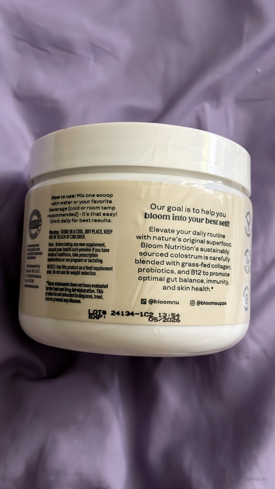 Bloom Colostrum & Collagen Peptides Gut Health Unflavored 4.16 Oz New Sealed