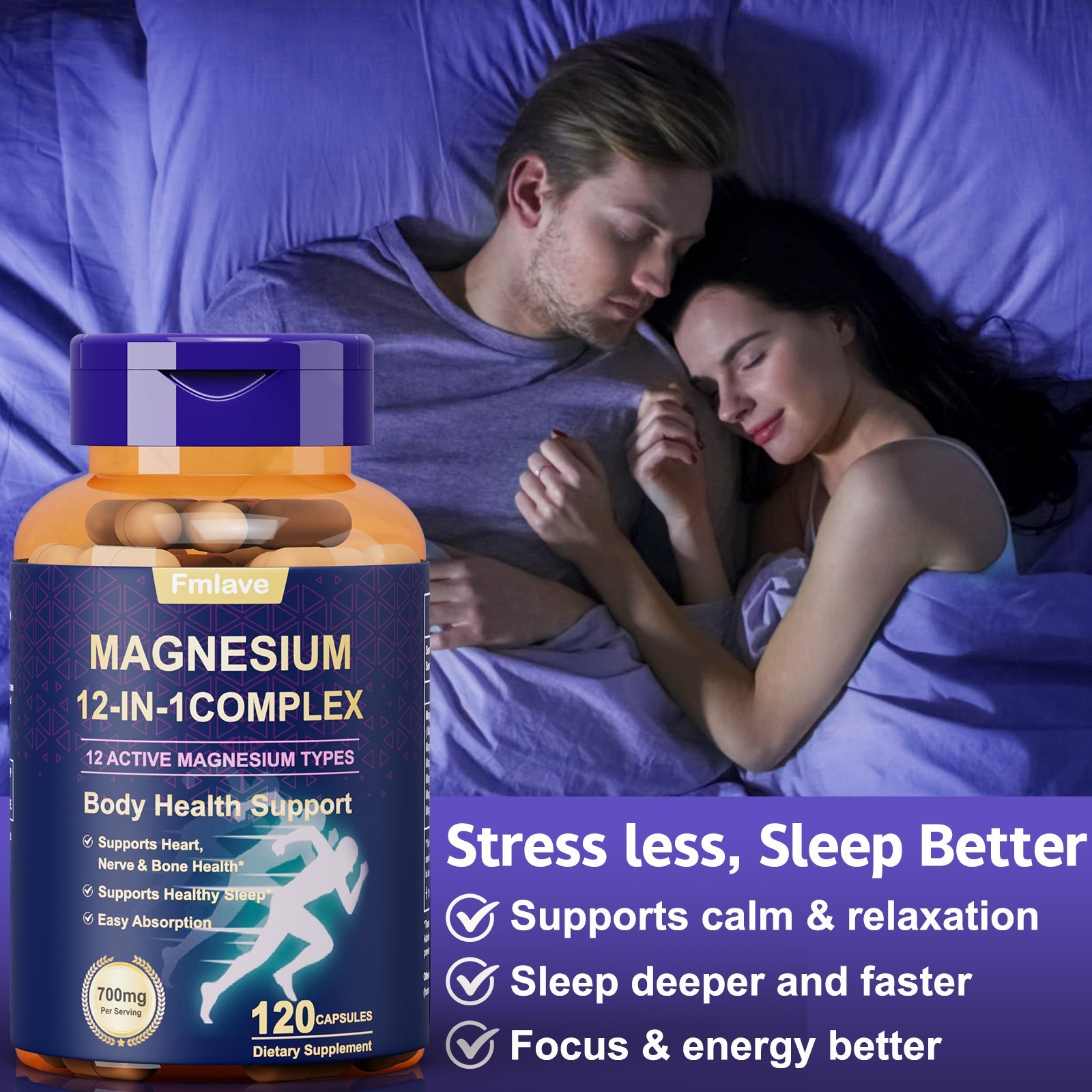 12 in 1 Magnesium Complex Supplement: 700mg of 12-element Magnesium, 120 caps