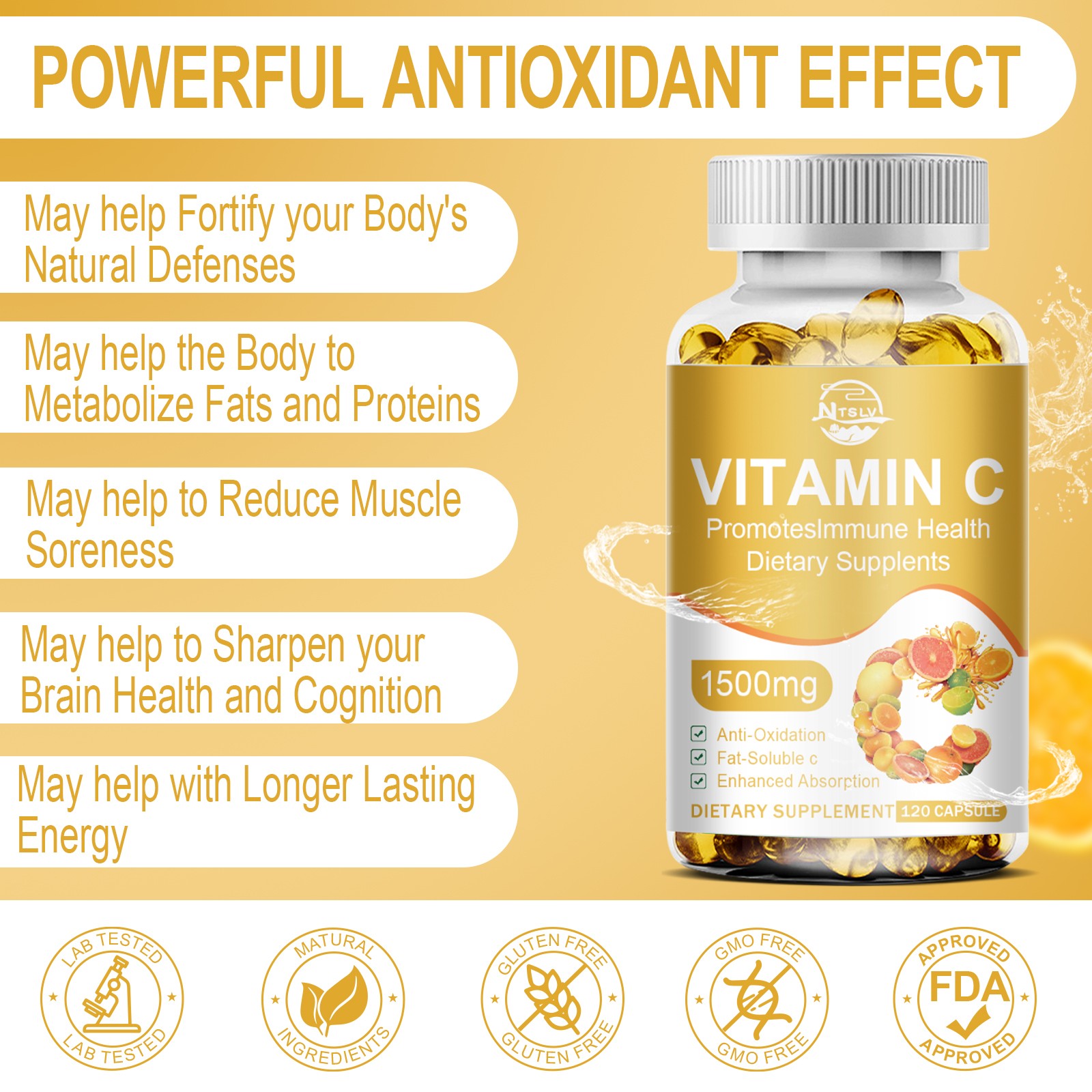 120 Vitamin C Anti-Aging Whitening & Sunscreen Anti-oxidation Heal Wounds Pills