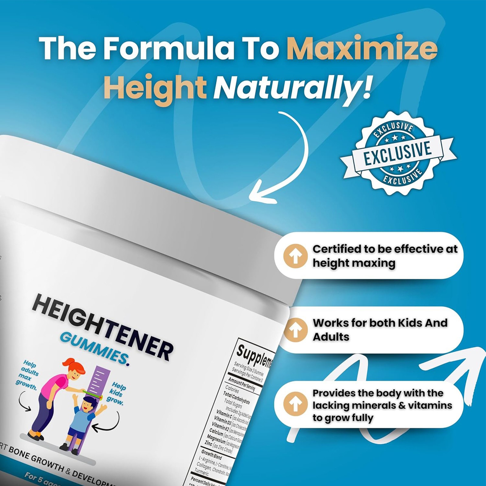 Heightener Gummies Teens Natural Height Growth Supplement for Kids, – and Adult