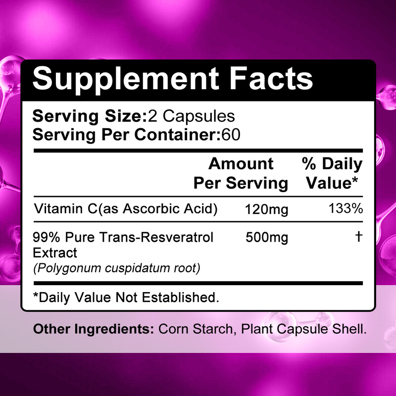 Resveratrol 500mg Capsules Anti Aging Antioxidant Heart Brain Support 120 Ct
