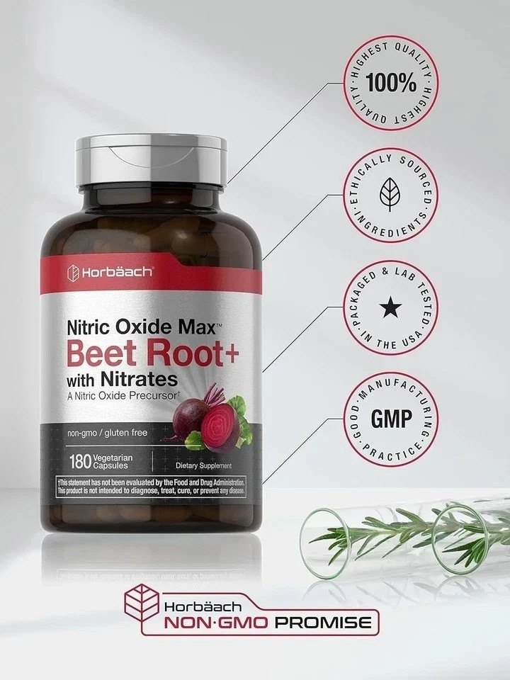 3 PACKS Nitric Oxide Beet Root Capsules | With Nitrates | 180 Count |by Horbaach