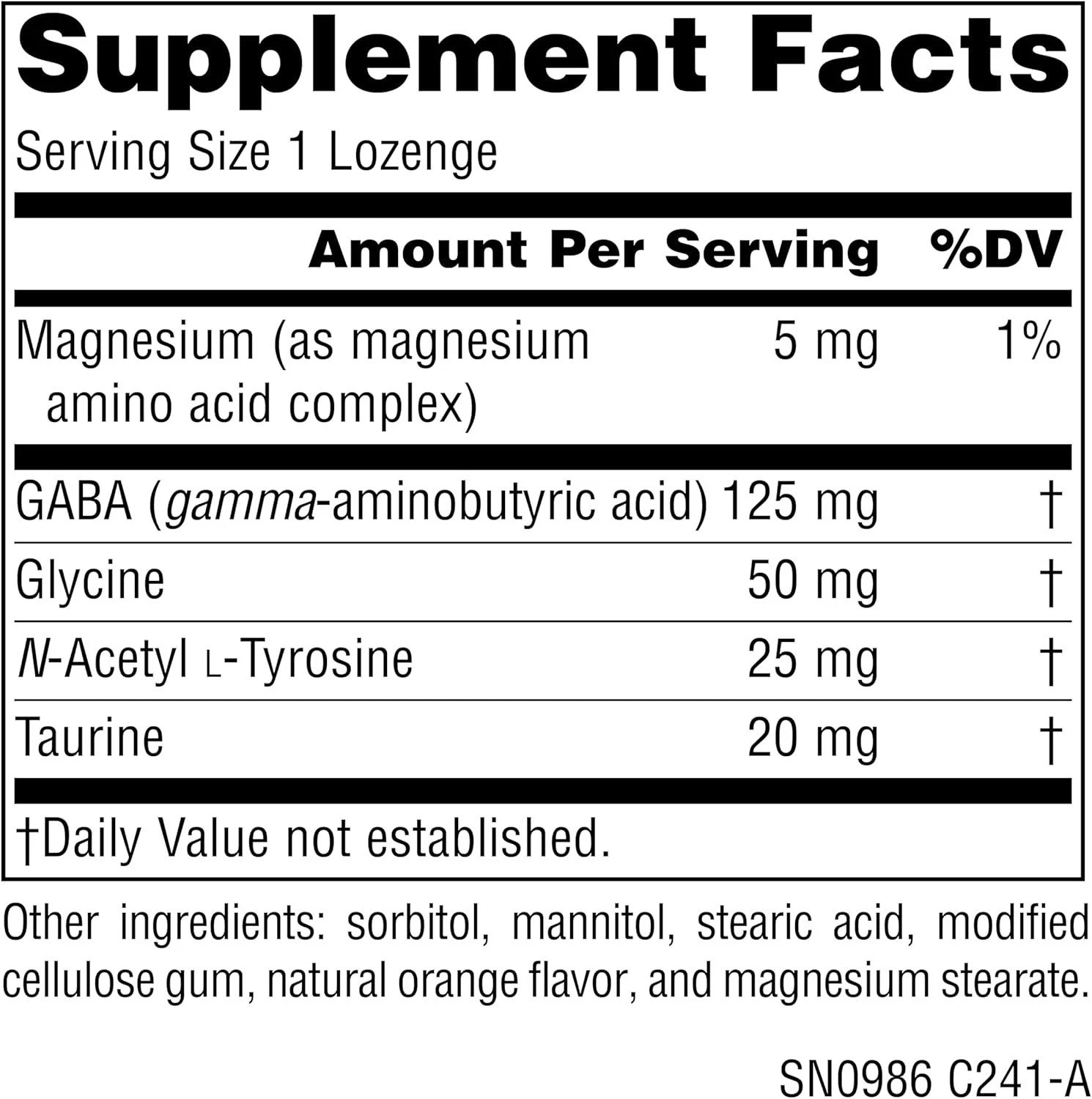 GABA Calm 125 mg Lozenges – 30 Yeast Free, Gluten Free Tablets for Mood Support