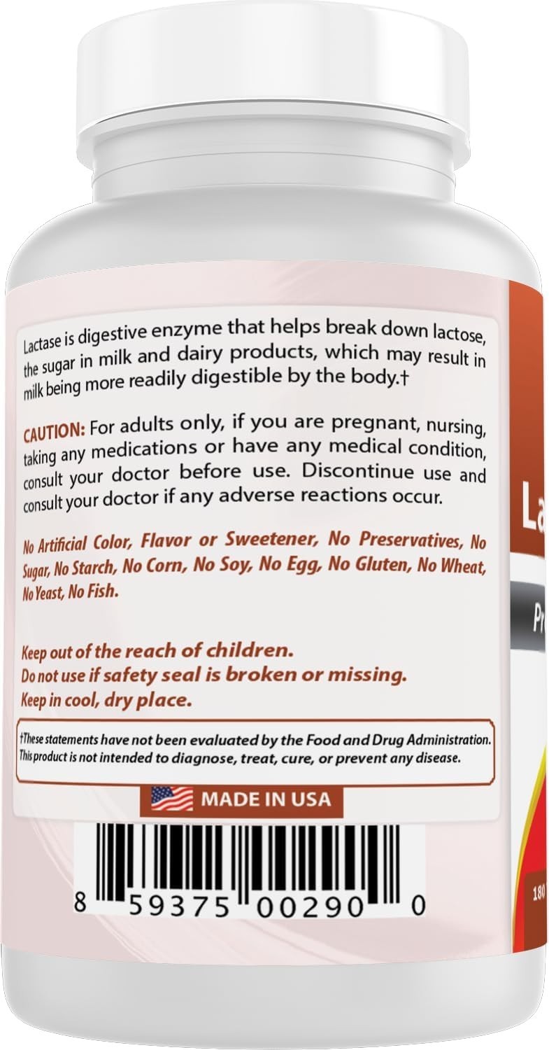 Fast Acting Lactase Enzyme Tablets, 3000 Alu – 180 Count for Lactose Relief