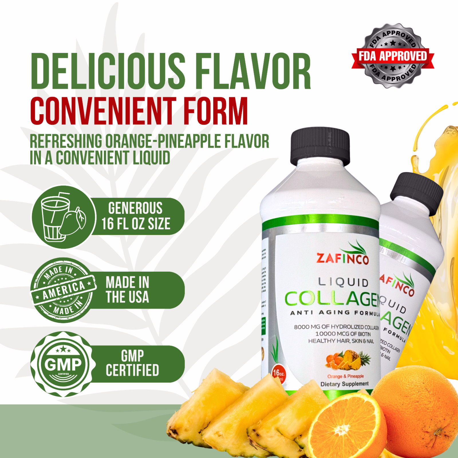 Liquid Collagen, Extra Strength Sugar Free Biotin, Orange -Pineapple 2pack