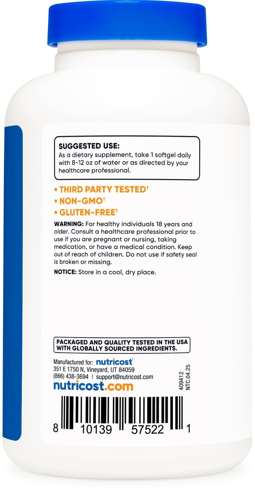 Flaxseed Oil 1200mg Softgels – Non-GMO, Gluten-Free, Omega-3 Rich, 120 Count
