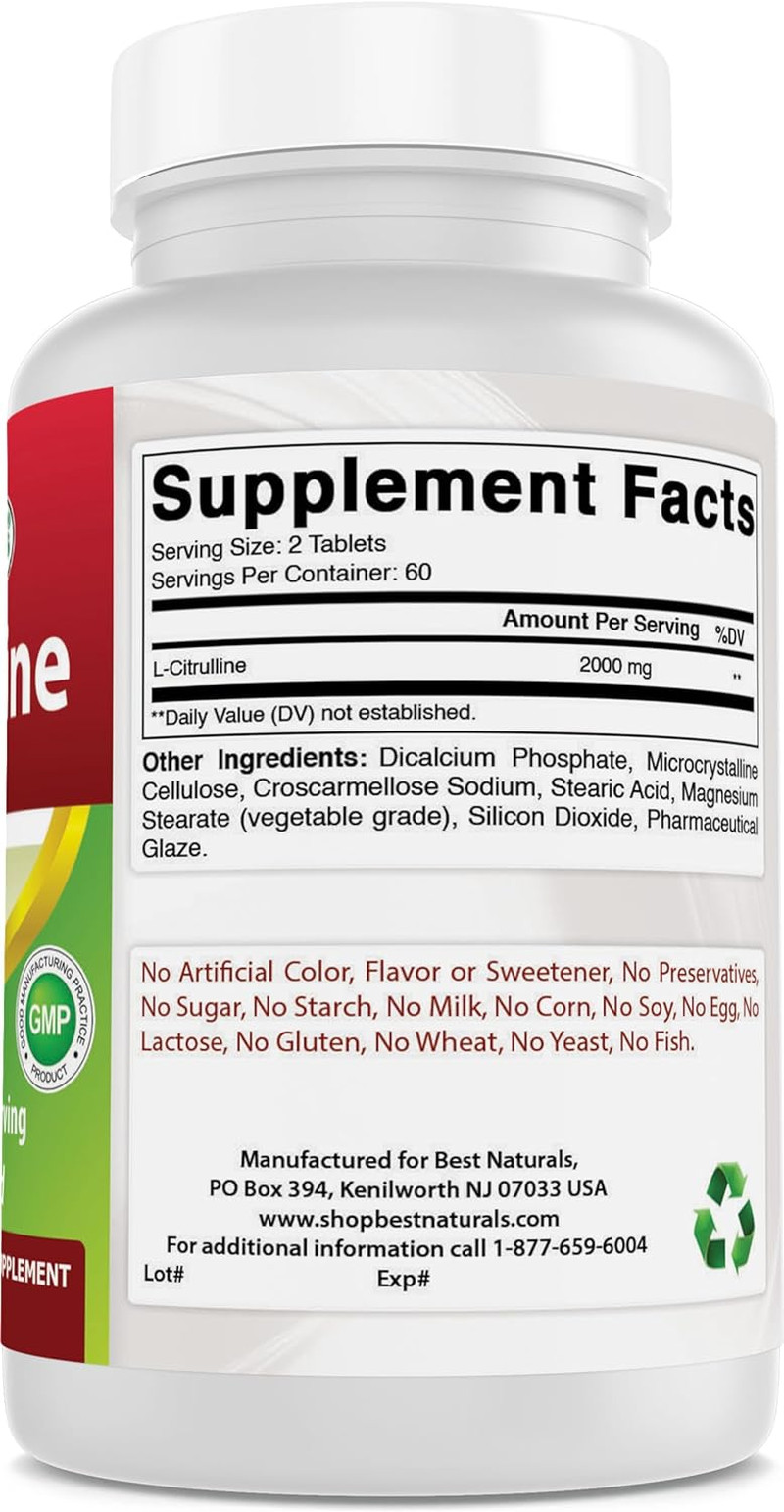 L-Citrulline 2000Mg/Serving – Non-Gmo – Gluten Free – 120 Tablets (120 Count (P