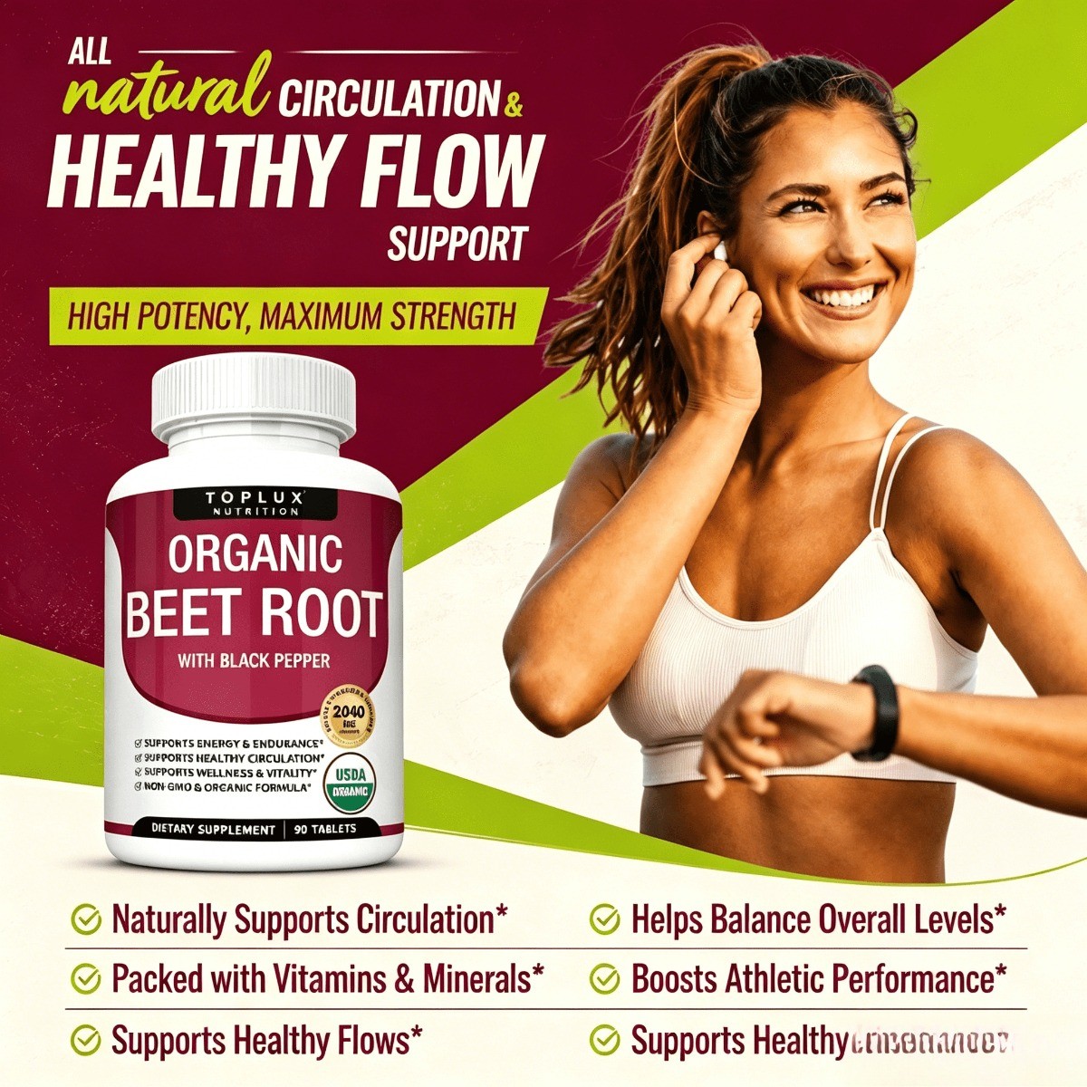 Toplux Organic Beet Root Powder Tablets – Natural Nitric Oxide Beets to Support