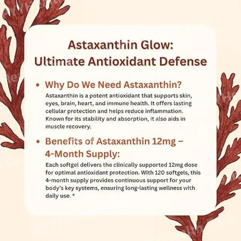 1 PACK Astaxanthin 120 Softgels 12mg – Supports Eye Health and Joint Health