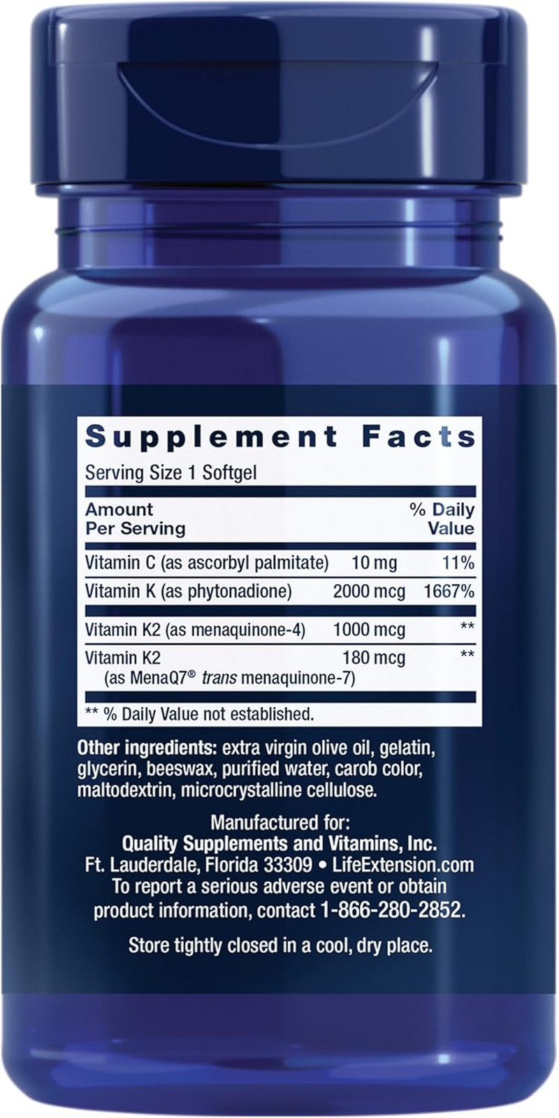 Life Extension Super K K1 K2 MK-7 MK-4 Heart Arterial Support 90 Softgels