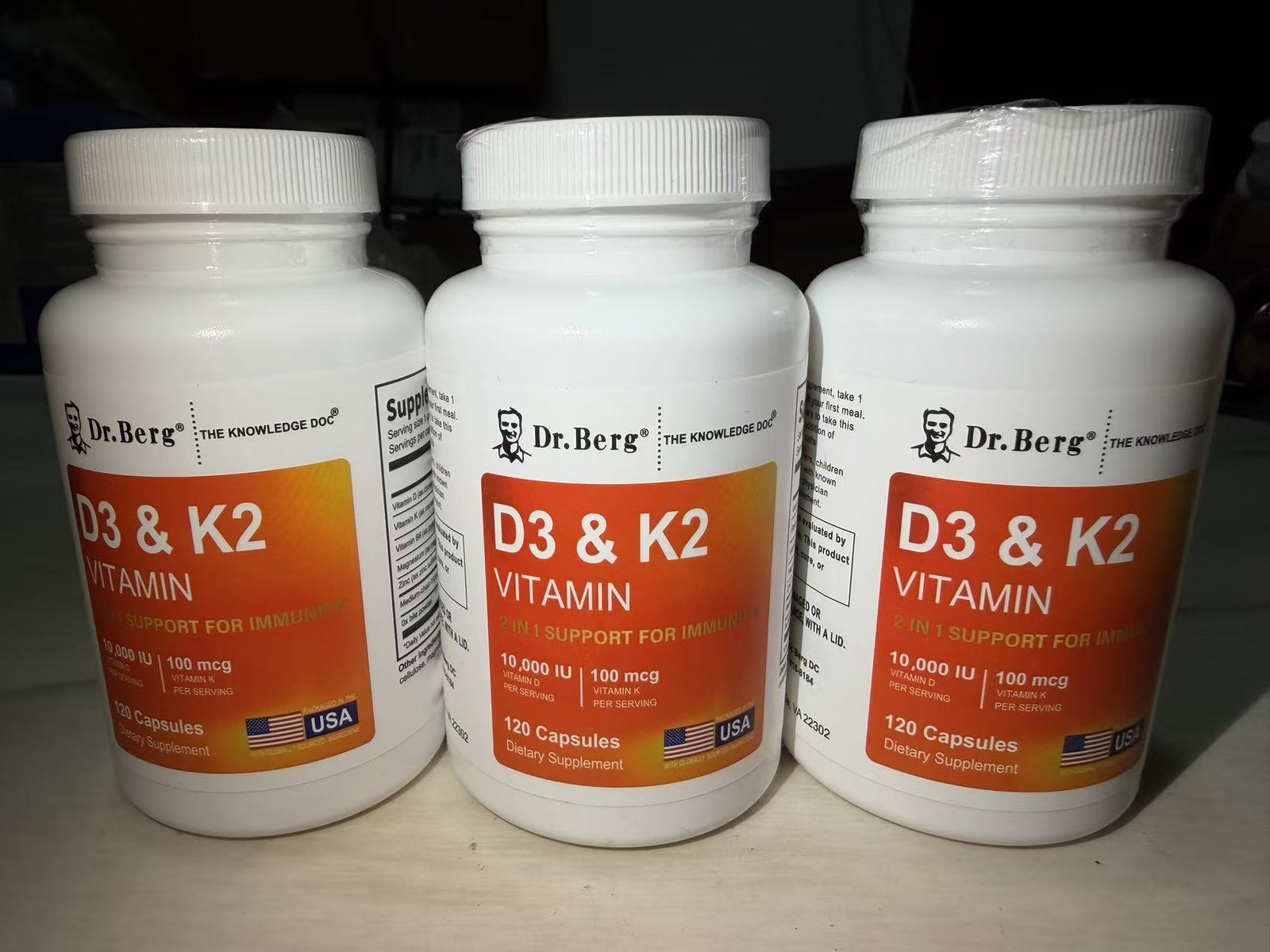 Dr. Berg’s D3 & K2 Vitamin, 3 PACK, 10,000 IU, 100 mcg per serving, 120 Capsules