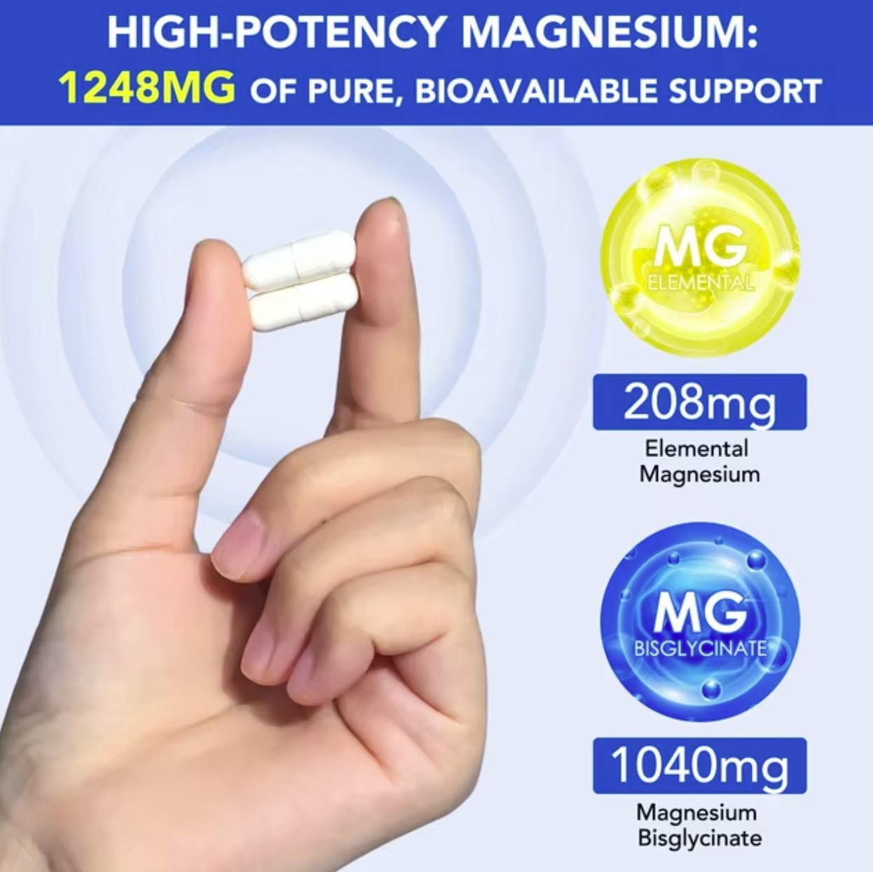 Magnesium Glycinate 120 Capsules 1040mg High Absorption for Sleep Stress Muscle
