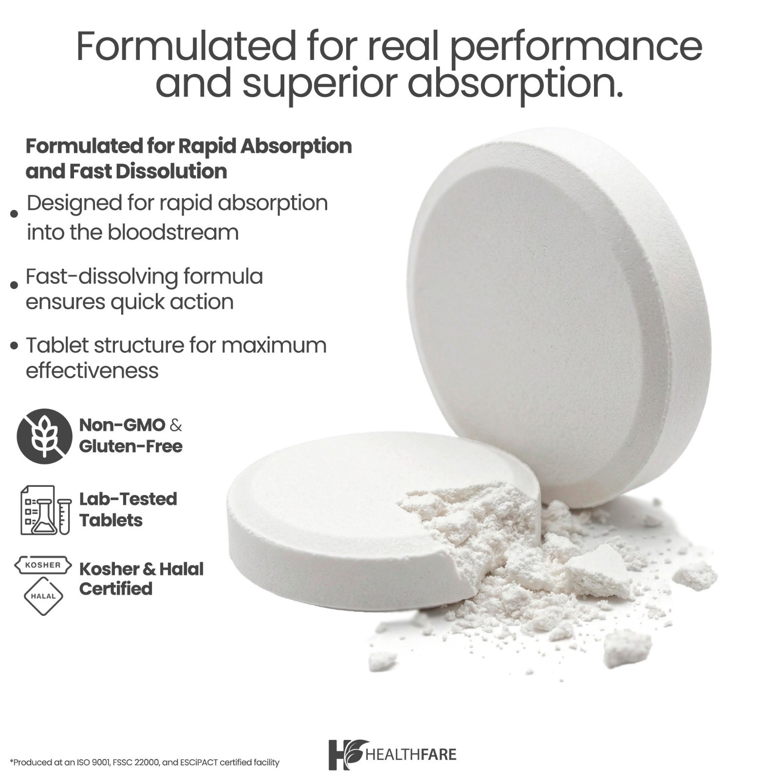 HealthFare Lithium Orotate 130mg | 60 Tabs | Vegan, Gluten-Free, GMO-Free
