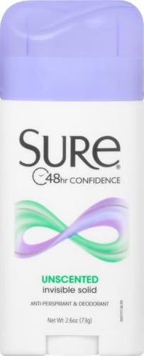 Sure Deodorant Invisible Solid,Unscented – 2.6 Ounce (Pack of 3), Clear