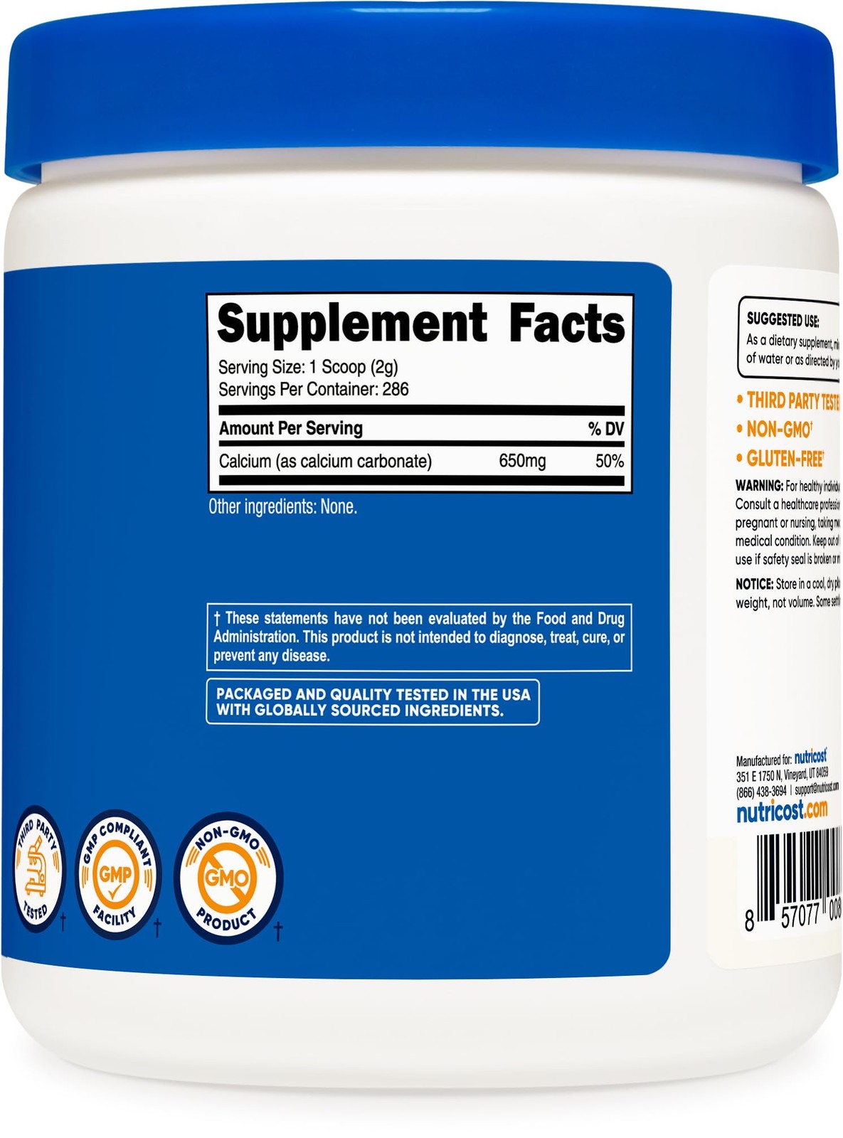 Nutricost Calcium Carbonate Powder 500 Grams 17.64 Ounce (Pack of 1)