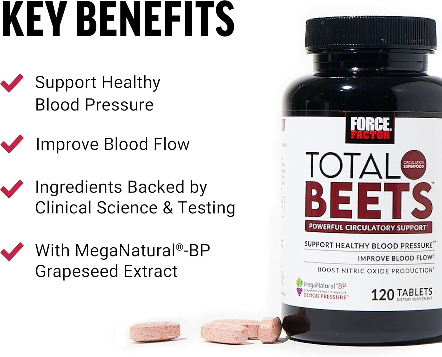 Force Factor Total Beets Blood Pressure Support with 120 Count (Pack of 1)