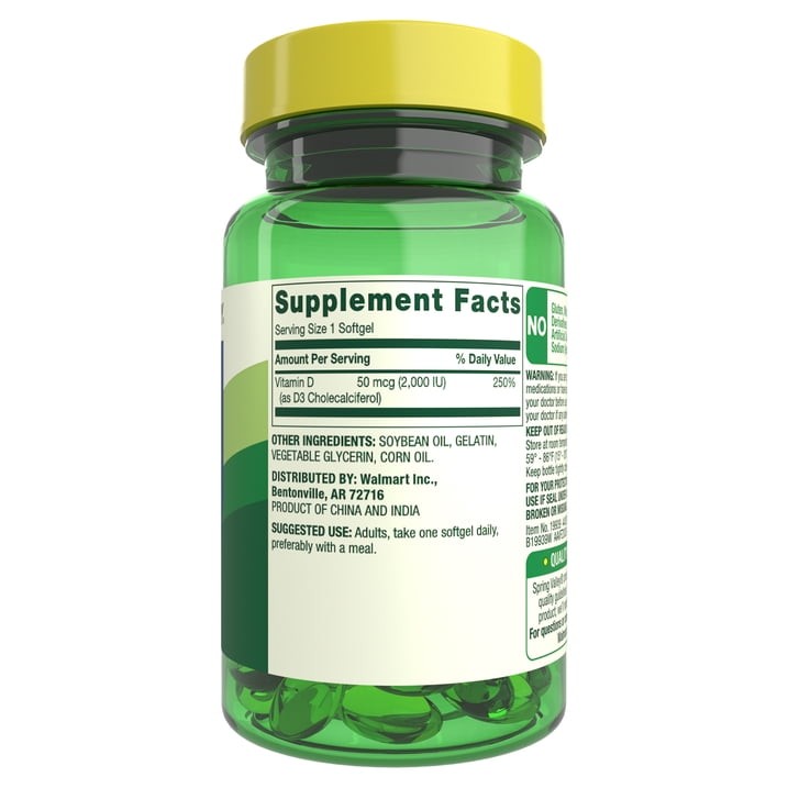 Spring Valley Vitamin D3 2000 IU Softgels Bone & Immune Health, 200 Count