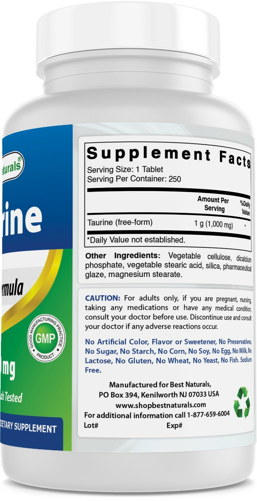 Best Naturals Taurine 1000 mg 250 Tablets