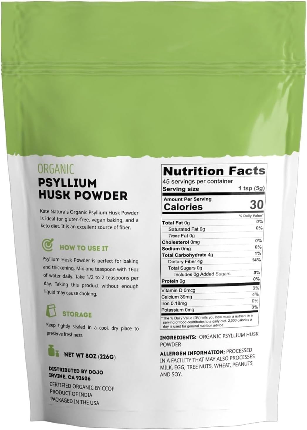 Fine Ground Organic Psyllium Husk Powder – 8oz for Digestion, Baking & Smoothies