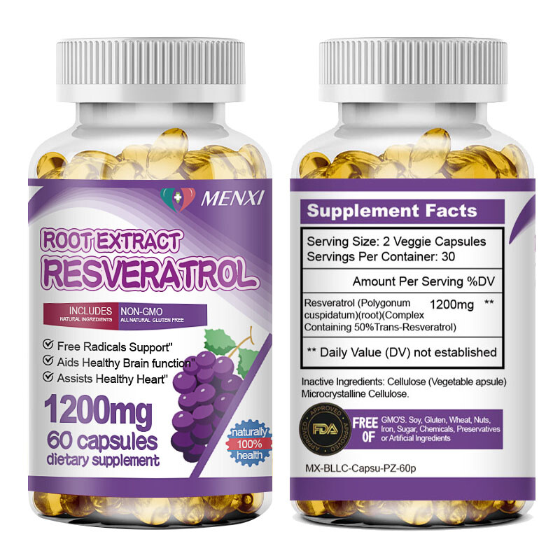 2Packs Resveratrol Extract Supplement 1200MG Maximum Natural AntiAging Capsules