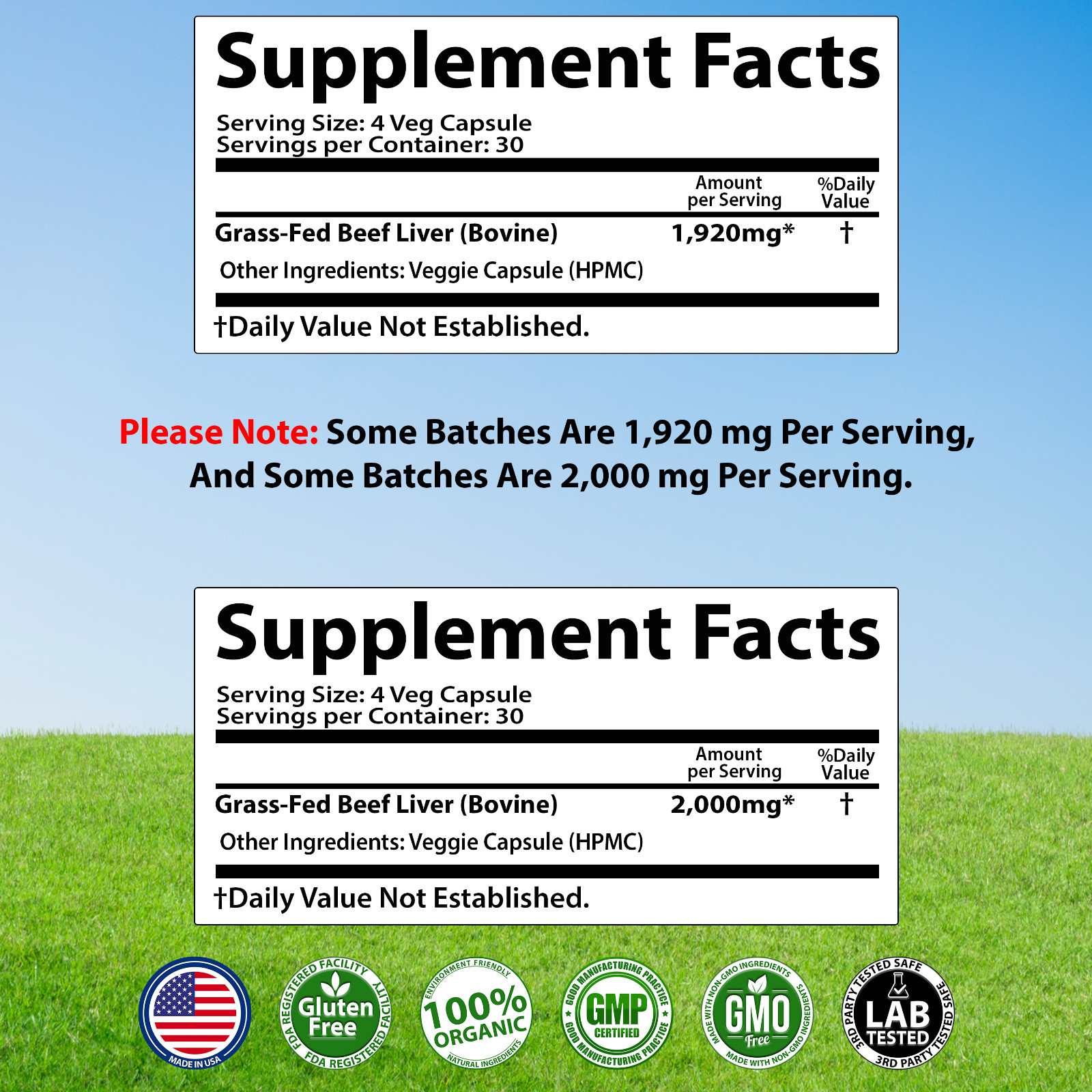 Desiccated Beef Liver Caps, Certified 100% Grass Fed Undefatted 120 Capsules USA