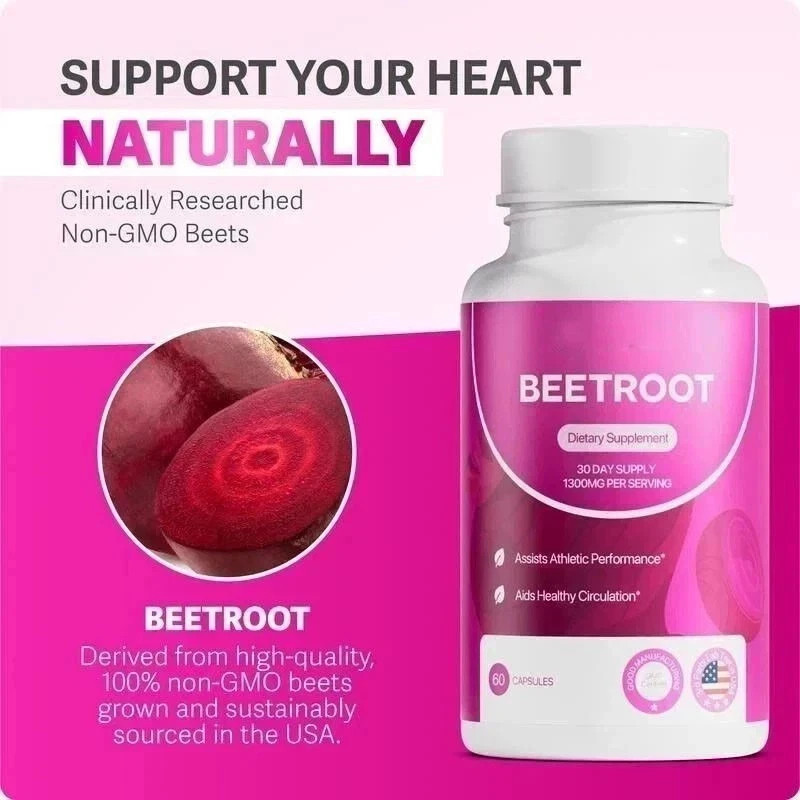 Rosabella Organic Beetroot 1300mg – Boosts Nitric Oxide & Heart Health – 60ct