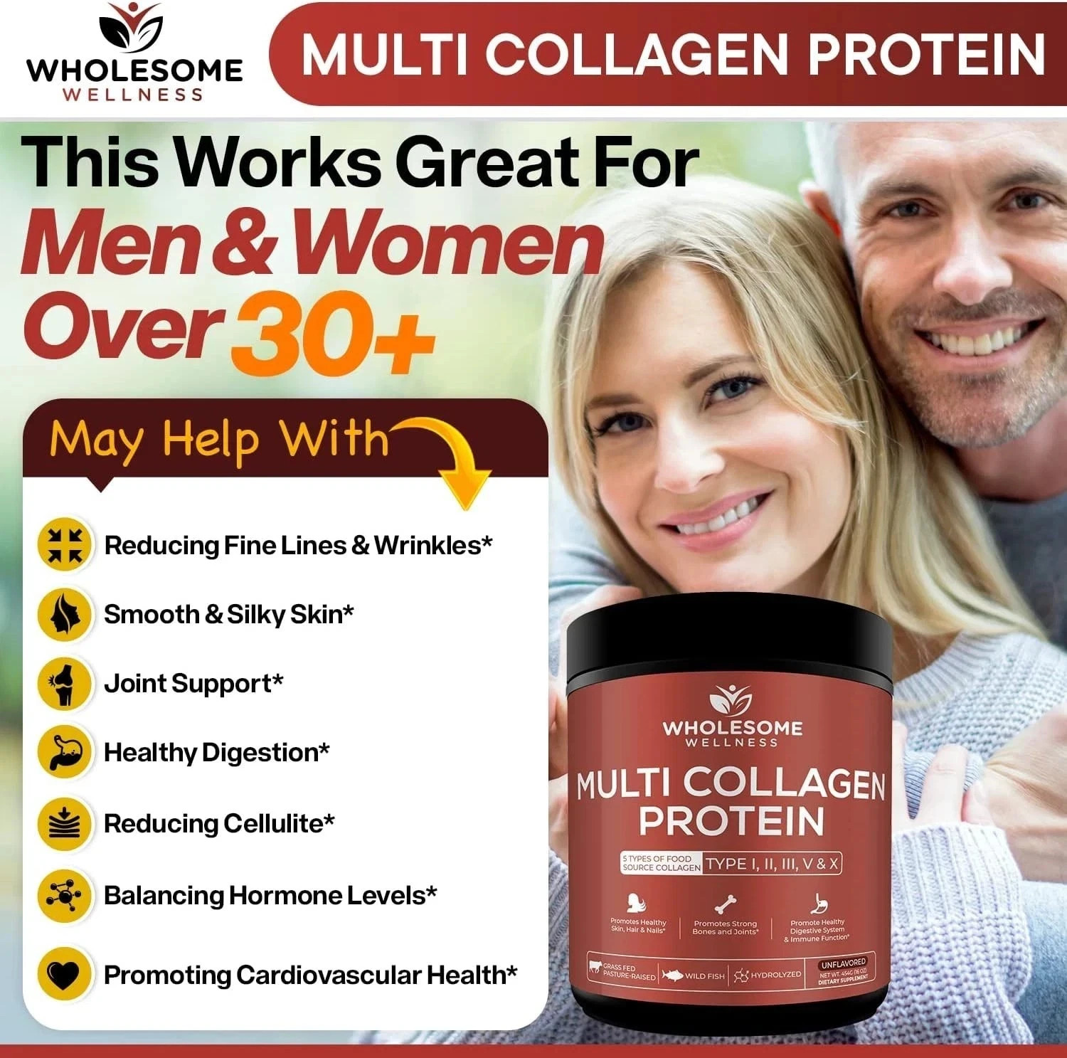 WHOLESOME WELLNESS MULTI COLLAGEN PROTEIN POWDER.UNFLAVORED.EXP 12/2028